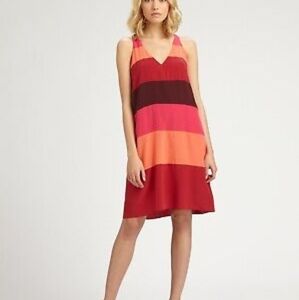 BCBG Max Azria Stripe Tank Dress V-Neck Red Orange